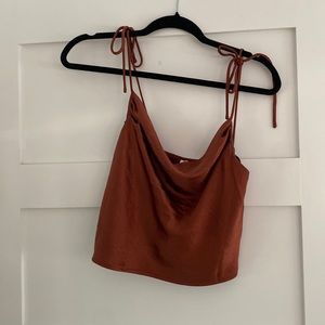 Princess Polly cowl neck brown crop top